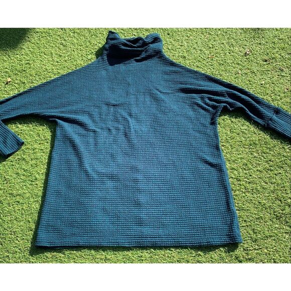 We The Free People Kitty Waffle Knit Thermal teal BOHO Sweater sz S - Picture 2 of 7